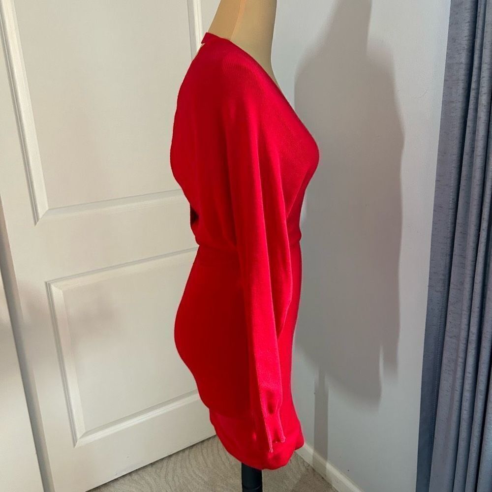 Women’s Red Long Sleeve Mini Wrap Dress - Picture 3 of 8
